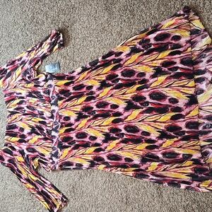 Terra & Sky Black Label Plus Size 4X 28W - 30W Watercolor Feathers Midi Dress